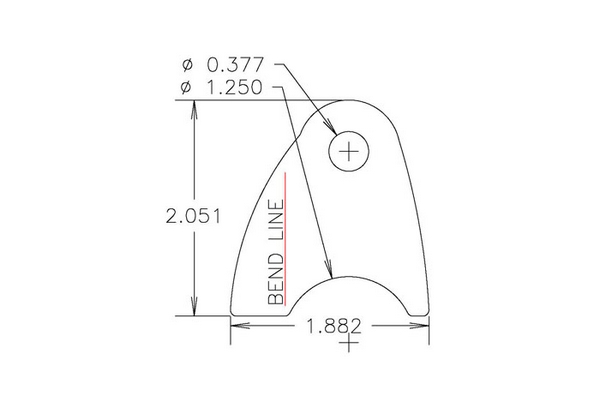 4130 1/8" THK, 3/8" HOLE, 3/16" HT, 1 1/4 TUBE, BENT DOWN CHASSIS TAB - QTY